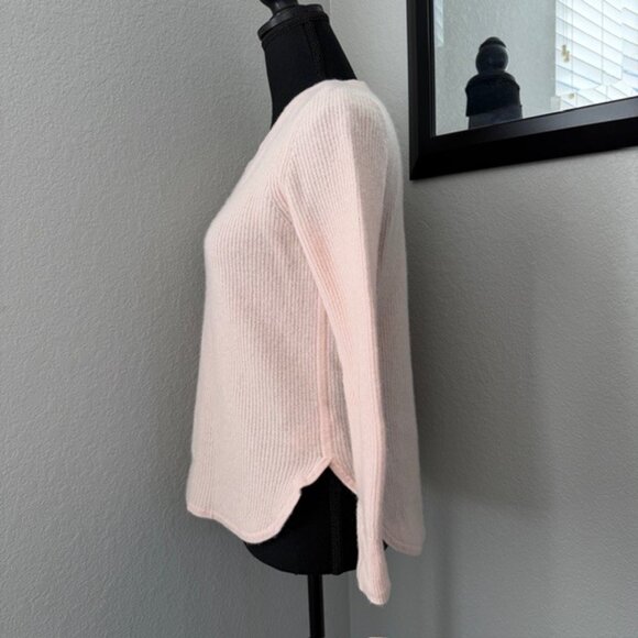 Cashmere Crew Neck Ribbed Fisherman Sweater Blush Pink XS - Picture 6 of 13
